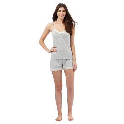 Lounge & Sleep Grey lace trim pyjama vest top and shorts set